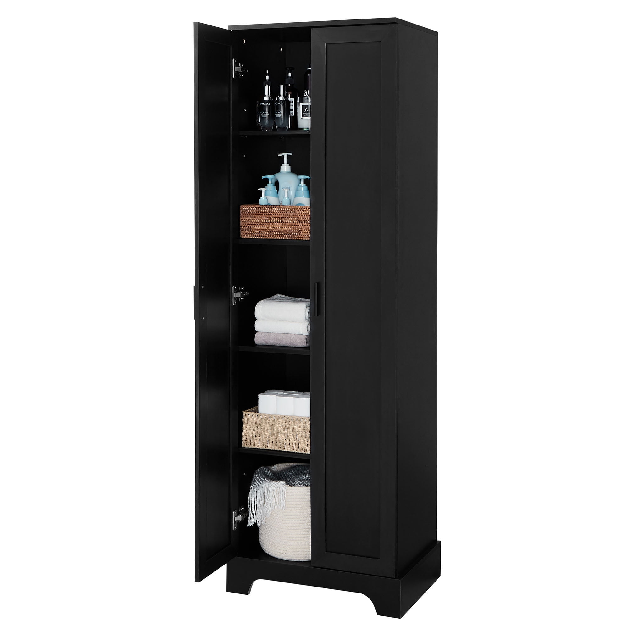 S-HOME Black Storage Cabinet with Two Doors, Adjustable Shelf and Durable MDF Board for Bathroom or Office Organization