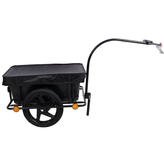 S-HOME Black Utility Bike Cargo Trailer with Removable Box and Metal Frame, Push Handle Support Bar 900D PVC Waterproof Cover for Shopping and Camping