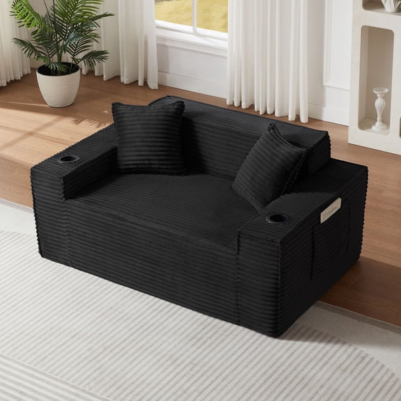 S-HOME Boneless 2 Seater Sofa in Sleek Design, No Assembly Needed for Compact Living Rooms and Apartments,Black