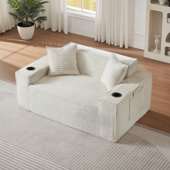 S-HOME Boneless 2 Seater Sofa in Sleek Design, No Assembly Needed for Compact Living Rooms and Apartments,White