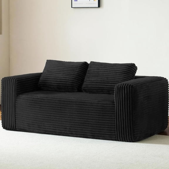 S-HOME Boneless Corduroy Sofa Couch No Assembly Required 2 Seater Memory Foam Seating, for Apartments and Home Theaters, Black