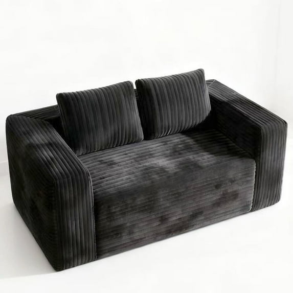 S-HOME Boneless Corduroy Sofa Couch No Assembly Required 2 Seater Memory Foam Seating, for Apartments and Home Theaters, Gray