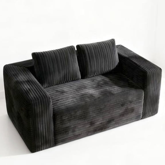 S-HOME Boneless Corduroy Sofa Couch No Assembly Required 2 Seater Memory Foam Seating, for Apartments and Home Theaters, Gray