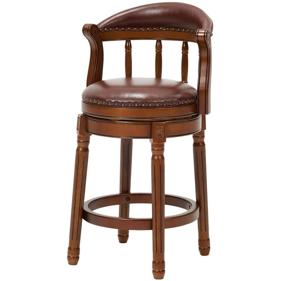 S-HOME Brown Cow Top Leather Bar Stool 26.5 Inch Height Solid Wood Frame 360 Degree Swivel Chair for Kitchen