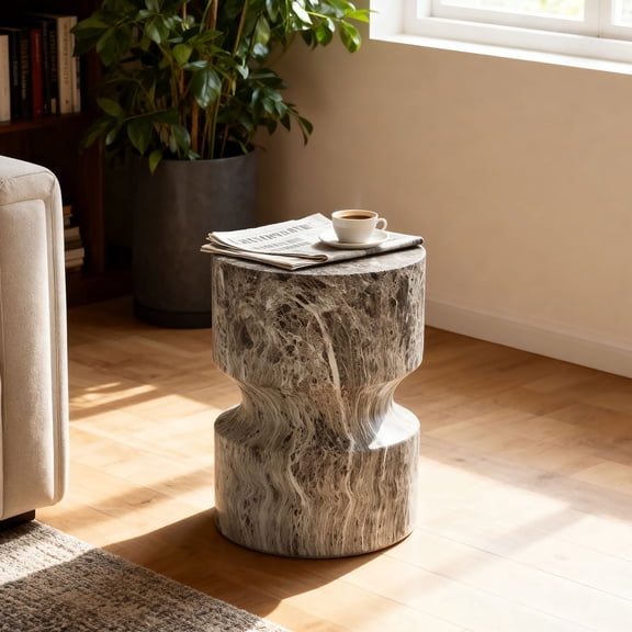 S-HOME Cement Outdoor Accent Table in Small Round Design Perfect for Patio and Garden Use as Side or Drum Table