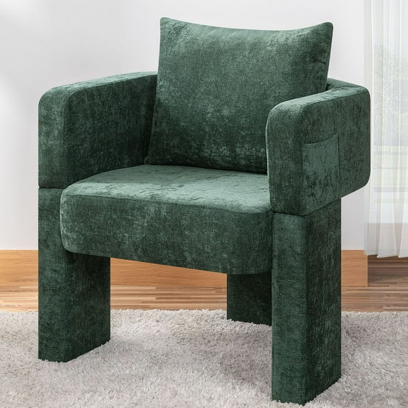 S-HOME Chenille Accent Chair In Grey With Ergonomic Arms And Removable Pillow For Living Room And Office Space