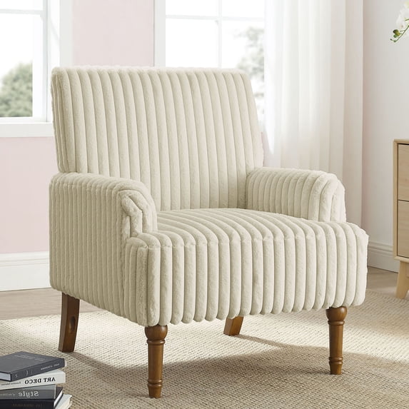S-HOME Classic Mid-Century Modern Chair Plush Upholstered Armchair with 9-Inch Solid Wood Legs for Living Room Seating, Beige