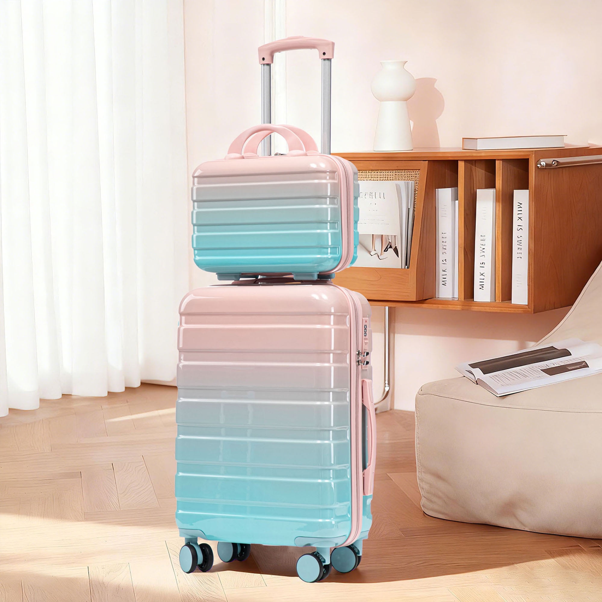 S-HOME Combo Lock Gradient Color Carry On Suitcase Set, 14 Inch