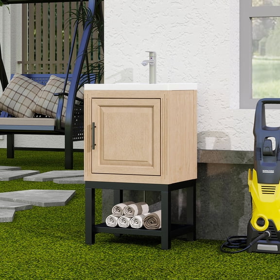 S-HOME Compact 20" Small Bathroom Vanity with Sink and Faucet, Stylish Freestanding Bathroom Cabinet with Storage Space