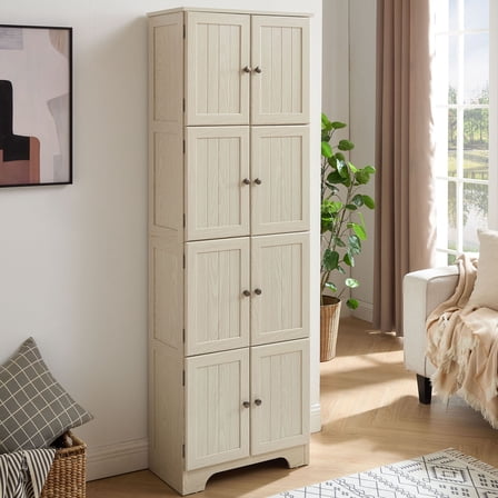 S-HOME Contemporary 72.4" Tall Storage Cabinet with 8 Doors and 4 Shelves for Living Room Kitchen Office Freestanding Organization Solution, White