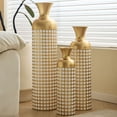 thumbnail image 1 of S-HOME Contemporary Decorative Metal Vases Set of 3 Matte Finish  with Textured Pattern for Home & Event Decor 19.69 to 32.68 Inch, Antique Brass+White, 1 of 13