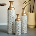 thumbnail image 1 of S-HOME Contemporary Decorative Metal Vases Set of 3 Matte Finish  with Textured Pattern for Home & Event Decor 19.69 to 32.68 Inch, Brass+White, 1 of 15