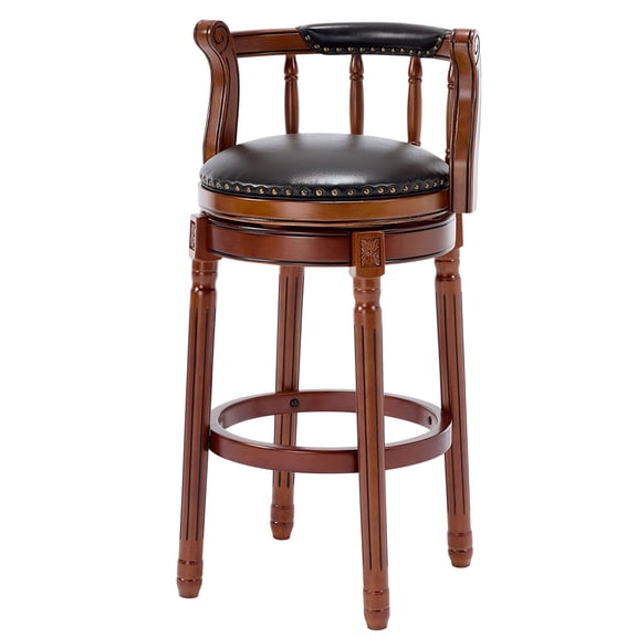 S-HOME Cow Top Leather Bar Stool 26.5 Inch Height Solid Wood Frame 360 Degree Swivel Chair for Kitchen
