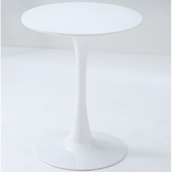 S-HOME Dark Wood Grain Round Dining Table With MDF Top And Iron Base Ideal For Chic Dining Room Decor 24 Inch,White