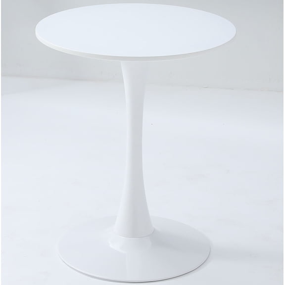 S-HOME Dark Wood Grain Round Dining Table With MDF Top And Iron Base Ideal For Chic Dining Room Decor 24 Inch，White