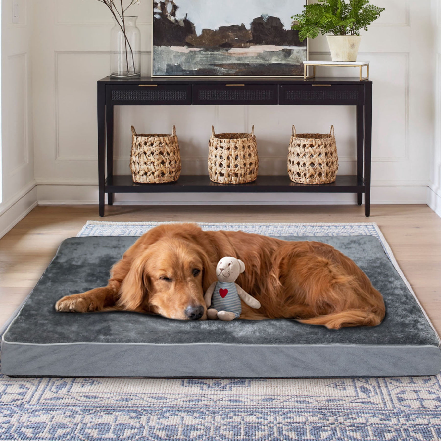 S-HOME Dog Bed With Removable Cover And Waterproof Liner Light Gray Memory Foam Pet Couch Non-Slip Bottom For  Indoor And Outdoor Use