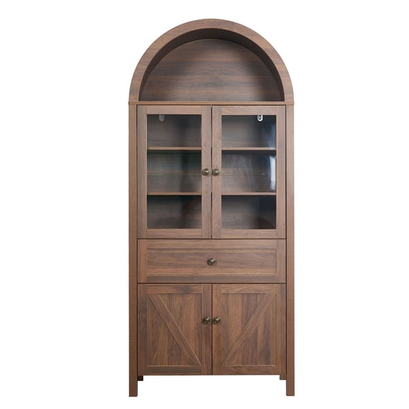 S-HOME Dome Cabinet with Multi-Level Storage, Antique Design, 71.65 Inch High Engineered Hardwood for Versatile Use, Walnut