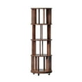 thumbnail image 1 of S-HOME Eco-Friendly 100% Natural Rubberwood Revolving Bookshelf Tower 4 Tier Lockable Rolling Bookcase in Walnut Color, 1 of 13
