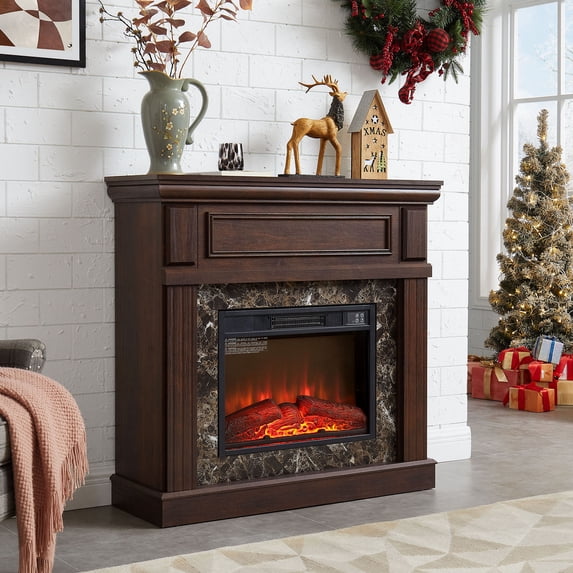 S-HOME Electric Fireplace Mantel Surround with 23 Inch Insert, Adjustable Flame, Remote Control for Home,Cherry
