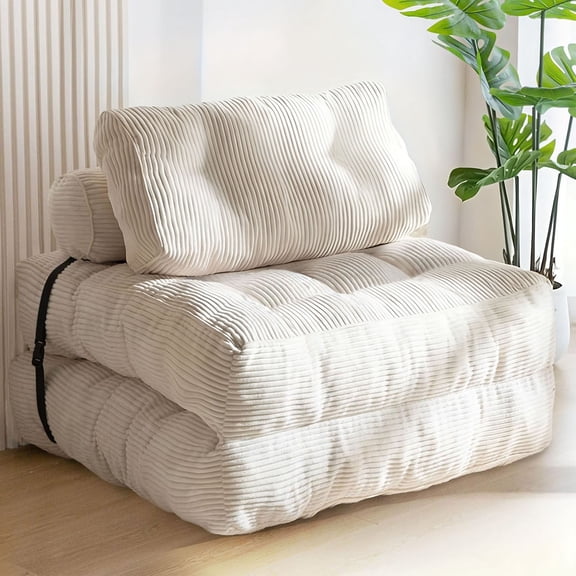 S-HOME Ergonomic 2-in-1 Modular Sofa Bed with Pillow, Corduroy Fabric,for Small Areas, White