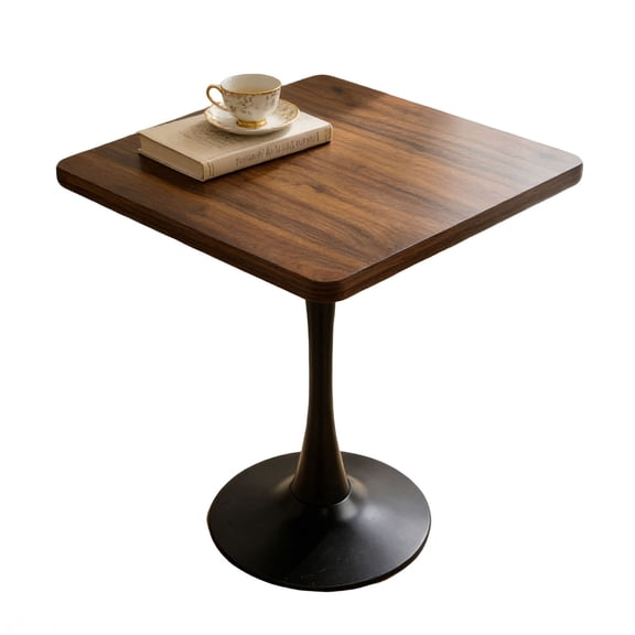 S-HOME Ergonomic 27.6 Inch Square Dining Table With Thickened Edge Walnut Finish Metal Base For Living Area Small Spaces Dining Room Cafe Use
