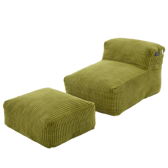 S-HOME Ergonomic Bean Bag Sofa with Ottoman - Memory Foam Filled Lounger, for Gaming, Reading, or Movie Watching, Olive