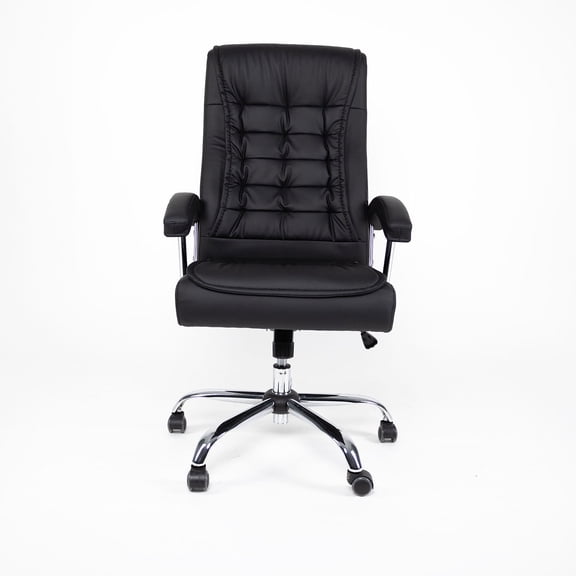 S-HOME Ergonomic High Back PU Leather Office Swivel Chair with Spring Cushion Chrome Armrests 350lbs Capacity Home or Office Use, Black