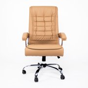 S-HOME Ergonomic High Back PU Leather Office Swivel Chair with Spring Cushion Chrome Armrests 350lbs Capacity Home or Office Use, Camel