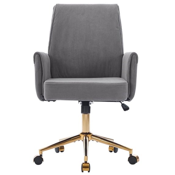 S-HOME Ergonomic Mid-Back Liftable Office Chair in Striped Fabric with Golden Base and Memory Foam Cushion , Gray