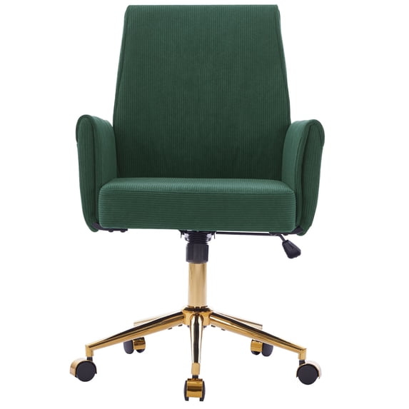 S-HOME Ergonomic Mid-Back Liftable Office Chair in Striped Fabric with Golden Base and Memory Foam Cushion , Green