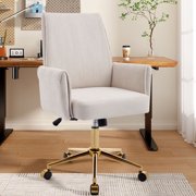 S-HOME Ergonomic Mid-Back Liftable Office Chair in Striped Fabric with Golden Base and Memory Foam Cushion , White