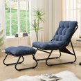 thumbnail image 1 of S-HOME European Style Patio Chair With Puffy Cushion And Foot Stool In Black Steel Frame For Living Room Spaces, Navy Blue, 1 of 12