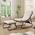thumbnail image 1 of S-HOME European Style Patio Chair With Puffy Cushion And Foot Stool In Black Steel Frame For Living Room Spaces, White, 1 of 13