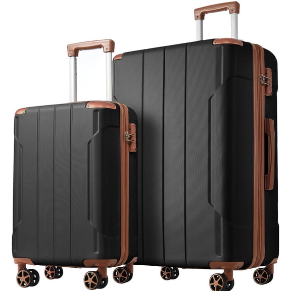 S-HOME Expandable  Hardshell Luggage Set 2 Piece with TSA Lock and Double Wheels for Travel Convenience , Black Brown