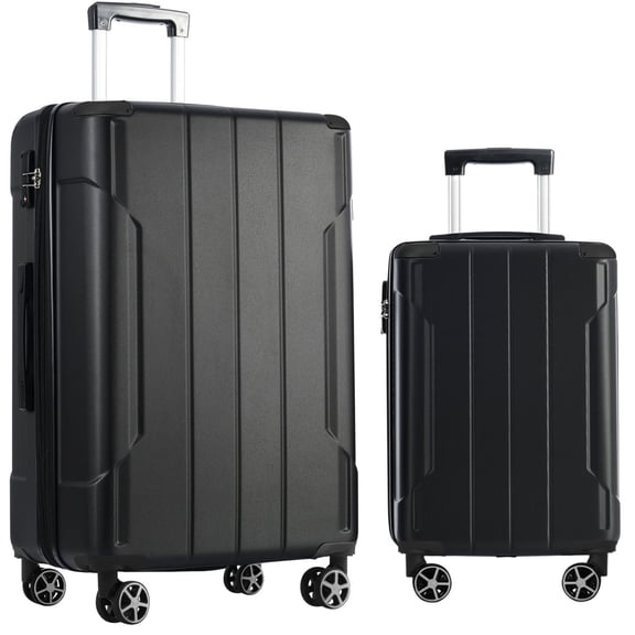 S-HOME Expandable Hardshell Luggage Set 2 Piece with TSA Lock and Double Wheels for Travel Convenience , Black