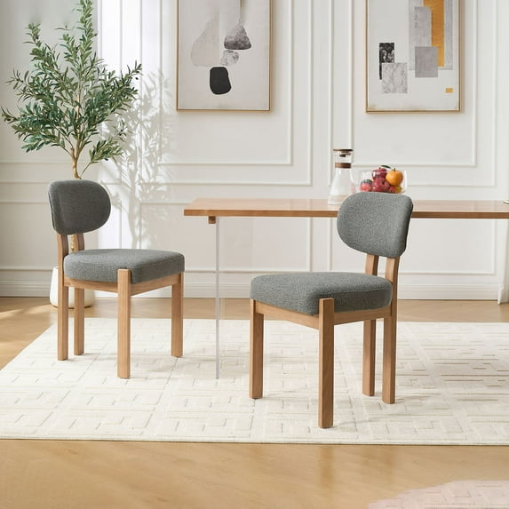 S-HOME Fabric Upholstered Wooden Dining Chairs Set of 2 in Classic Beige Perfect for Kitchen and Dining Room Décor,Grey