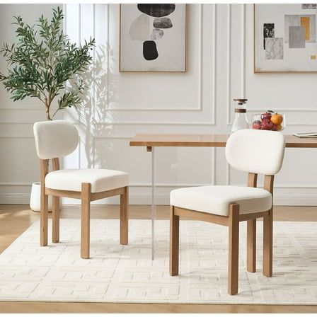 S-HOME Fabric Upholstered Wooden Dining Chairs Set of 2 in Classic Beige Perfect for Kitchen and Dining Room Décor