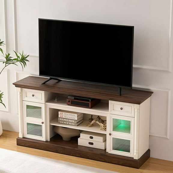 S-HOME Farmhouse TV Stand with Roman Column Styling, 70-inch Size for TVs Up to 80", Media Console