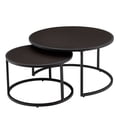 thumbnail image 1 of S-HOME Faux Leather Nesting Round Coffee Table Set of 2 with Metal Base for Contemporary Living Room Decor, Dark Brown, 1 of 5