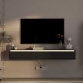 thumbnail image 1 of S-HOME Floating TV Stand, Wall Mounted TV Shelf with Led Lights & Power Outlet,High Gloss TV Cabinet for Black tv Stands for Living Room, 1 of 6