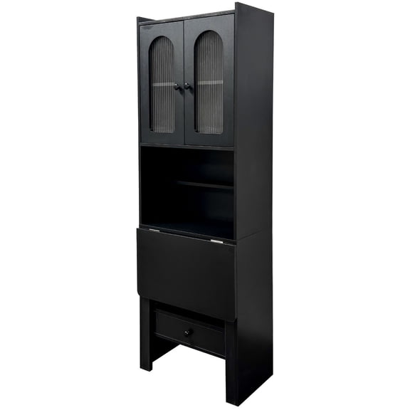 S-HOME Fold-Out Convertible Writing Table In Black With Multi-Function Design  With Storage Shelf & Drawer For Space Saving Home Office Setup