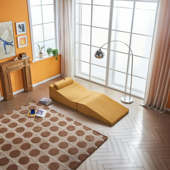 S-HOME Foldable And Portable Tatami Lounger Sofa In Green, High-Density Pure Sponge, Multi-Functional For Living Room And Bedroom,Yellow