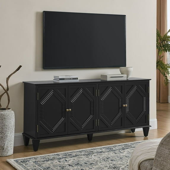 S-HOME Functional 65.2" Mid Century Modern Console Table Buffet Cabinet with Ample Storage in Rich Walnut Finish for Home,Black