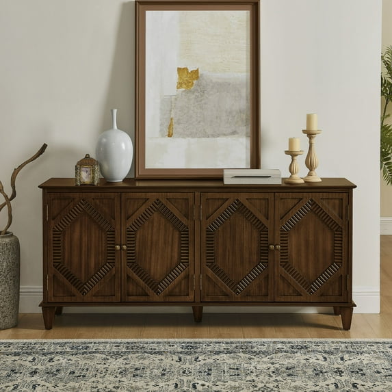 S-HOME Functional 65.2" Mid Century Modern Console Table Buffet Cabinet with Ample Storage in Rich Walnut Finish for Home