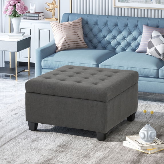 S-HOME Functional Upholstered Tufted Fabric Storage Ottoman in Soft Ideal for Home Organization and Comfort,Dark Gray