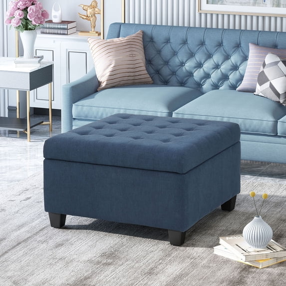S-HOME Functional Upholstered Tufted Fabric Storage Ottoman in Soft Ideal for Home Organization and Comfort