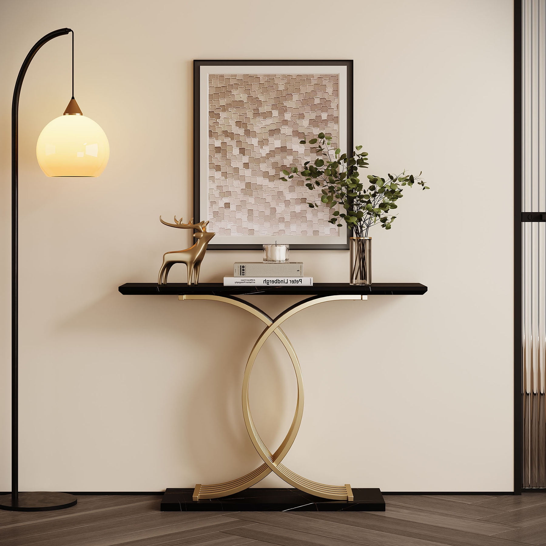 S-HOME Gold Intertwined Metal Legs Accent Table Stylish Console Table For Luxury Entryway Decor