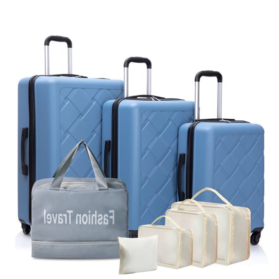 S-HOME Hardshell Suitcase With Spinner Wheels in Classic Lightweight 8-Piece Luggage Set For Travel,Light Blue