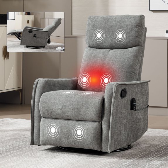 S-HOME Heat Massage Manual Recliner Chair Designed with Rocker and Swivel in Luxurious Fabric for Living Room Use