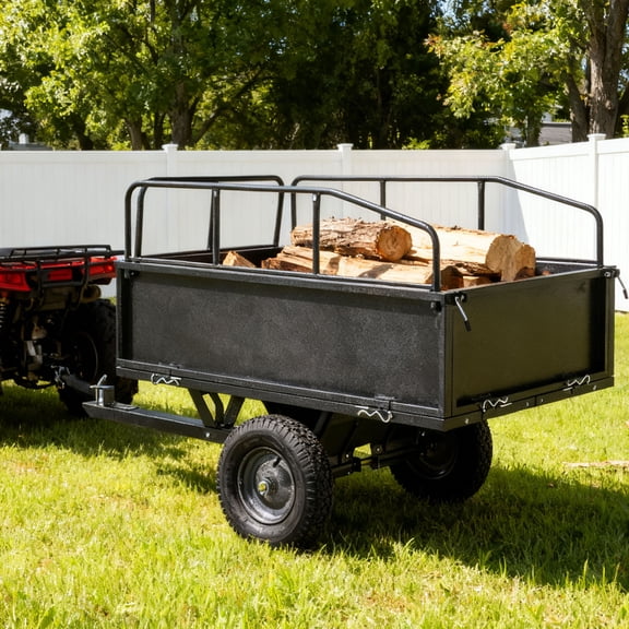 S-HOME Heavy Duty 600LBS Steel Dump Cart Trailer, 17 Cu.Ft. Capacity Tow Behind Hauling Wagon for ATV and Lawn Tractor